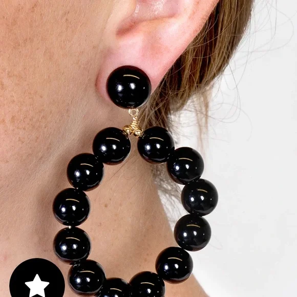 Kenneth Jay Lane Jewelry 12 mm Black Ball Hoop Earrings Retail $50 - Picture 2 of 8